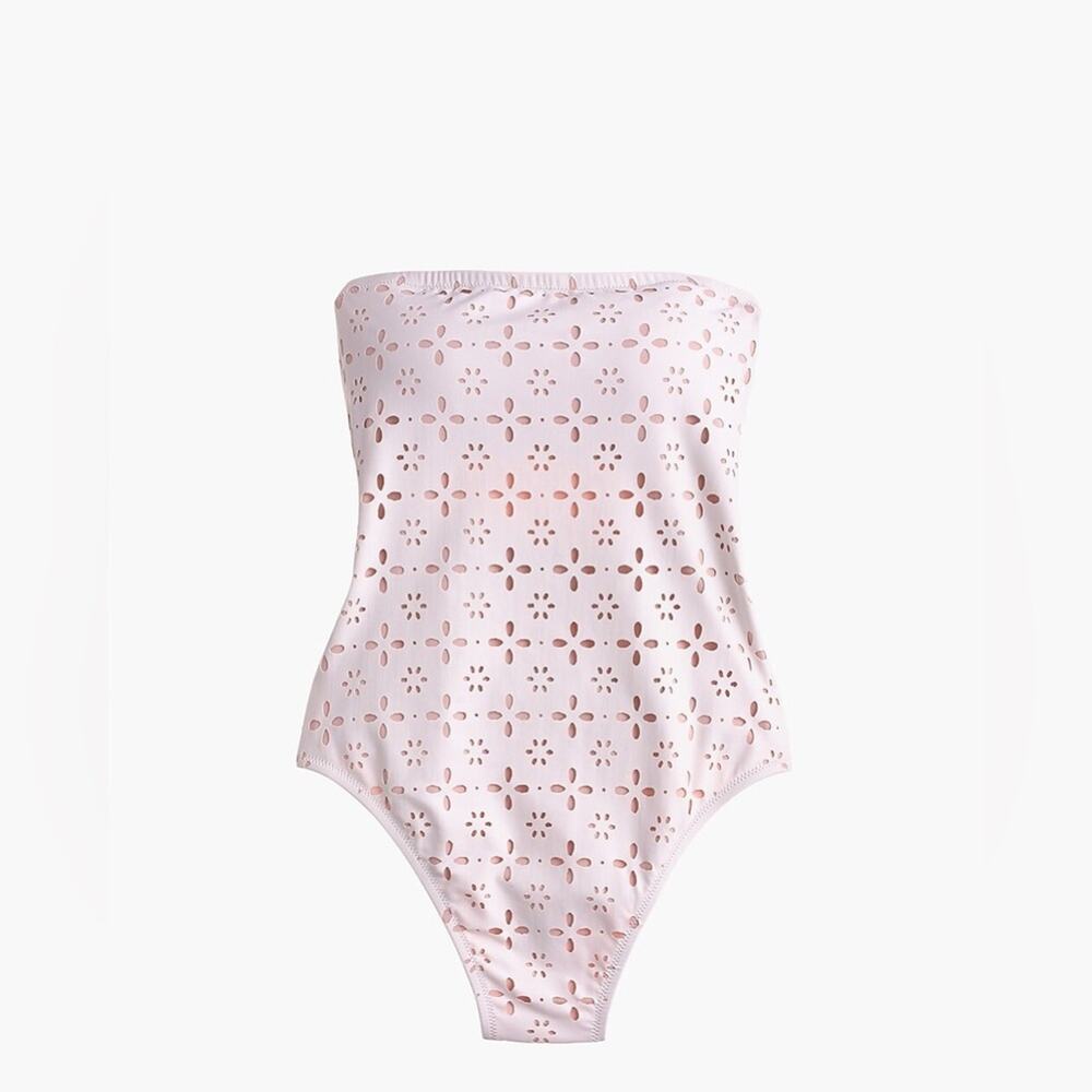 J. Crew Swimsuit Size 14 Pink High-leg bandeau one-piece in laser-cut eyelet